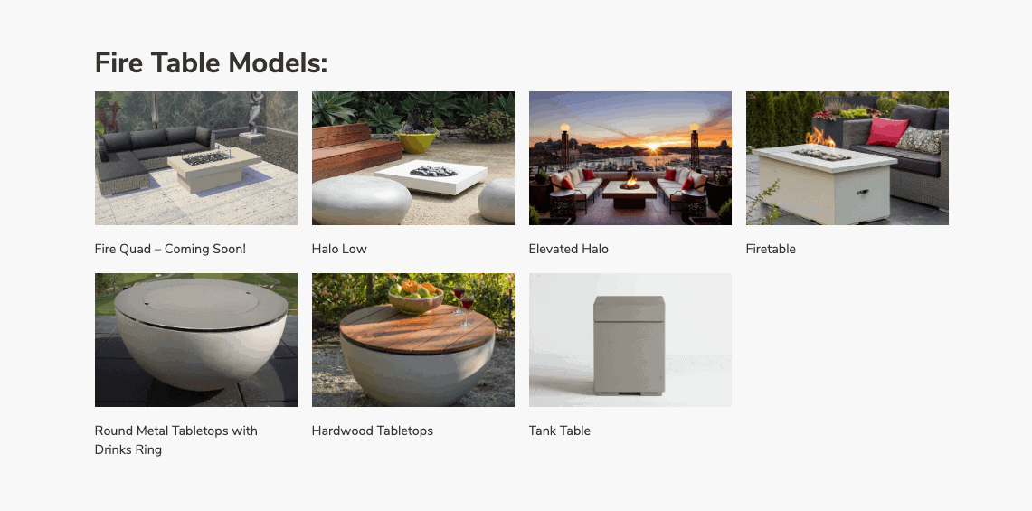 solus products fire table models