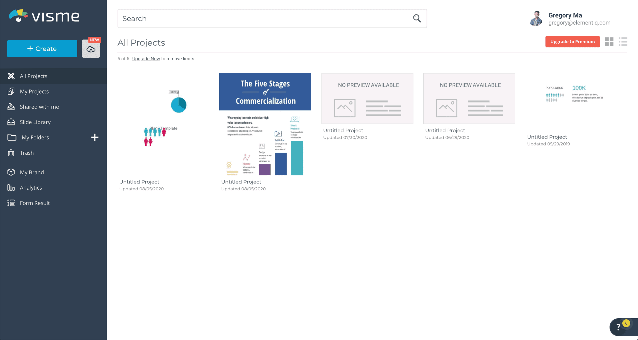 visme dashboard screenshot